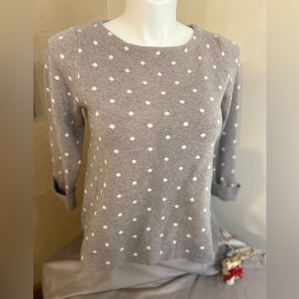 Cynthia Rowley~Light Brown w/White Polka Dots~Cuffed Hem On 3/4 Sleeve~Size M